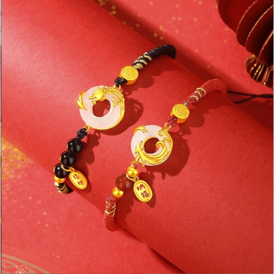 Phoenix Dance Couple Bracelets – Vintage Chinese Style Hetian Jade Peace Buckle Bracelets, Modern Chinese Red String Jewelry