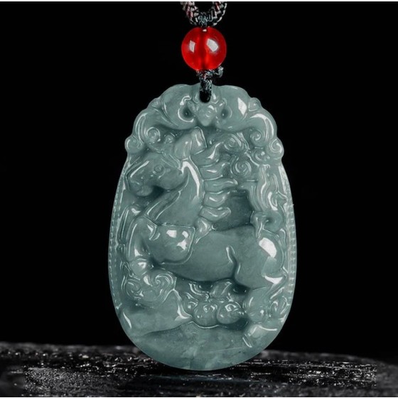 A Chinese zodiac jade Horse Year woven rope pendant necklace