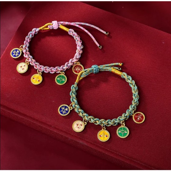 Handmade Tibetan-Style Five Wealth Gods Auspicious Bracelet – Buddha Stone with Colorful Knots