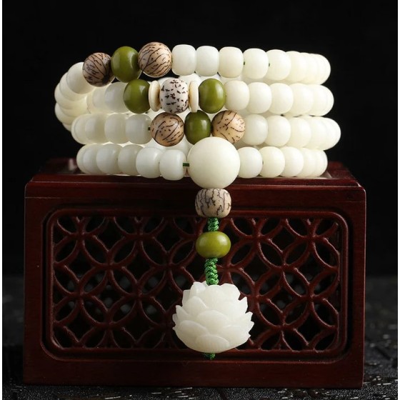 Buddha Stone White Jade Bodhi Lotus Necklace & Bracelet – For Harmony