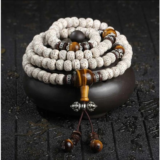 Handmade Tibetan-Style Buddha Stone Tiger's Eye & Bodhi Seed Bracelet – For Peace
