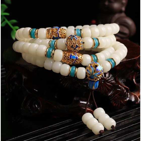 Buddha Stone Natural White Bodhi Seed Mala – 108-Bead Wealth Bracelet