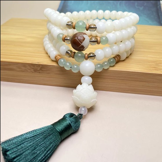 Buddha Stone White Bodhi Seed Mala – 108-Bead Protection Bracelet